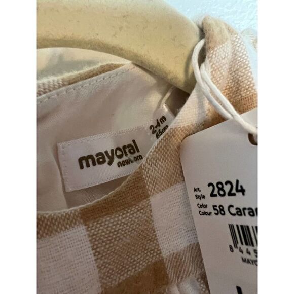 MWT Mayoral Gingham Caramel Dress Sz. 2-4mo - Picture 4 of 6